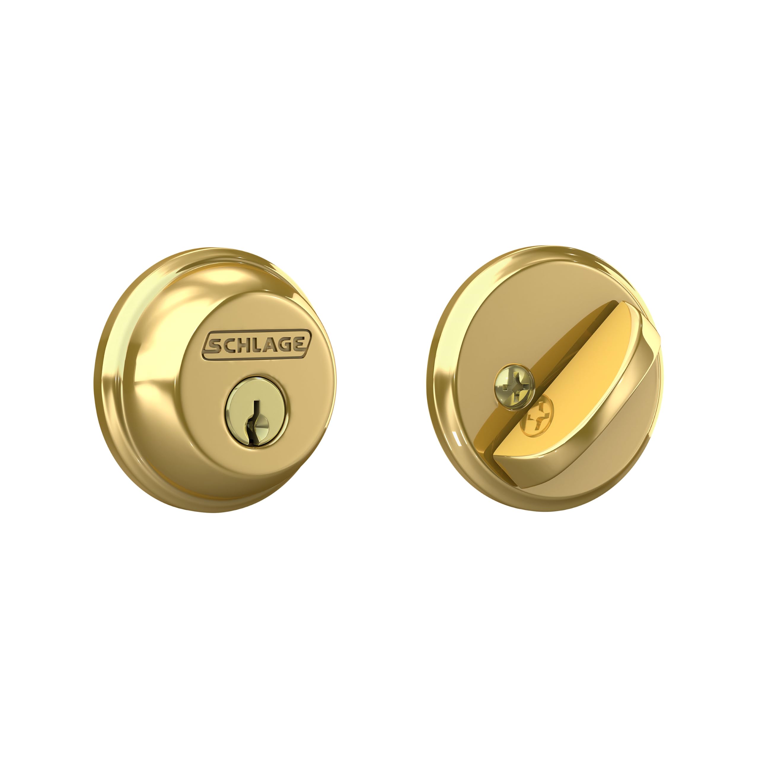 Schlage single cylinder deadbolt in bright brass finish