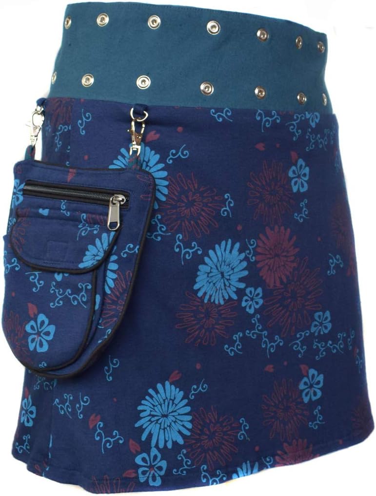 Gheri Floral Short Popper Removable Pocket Reversible Cotton Skirt