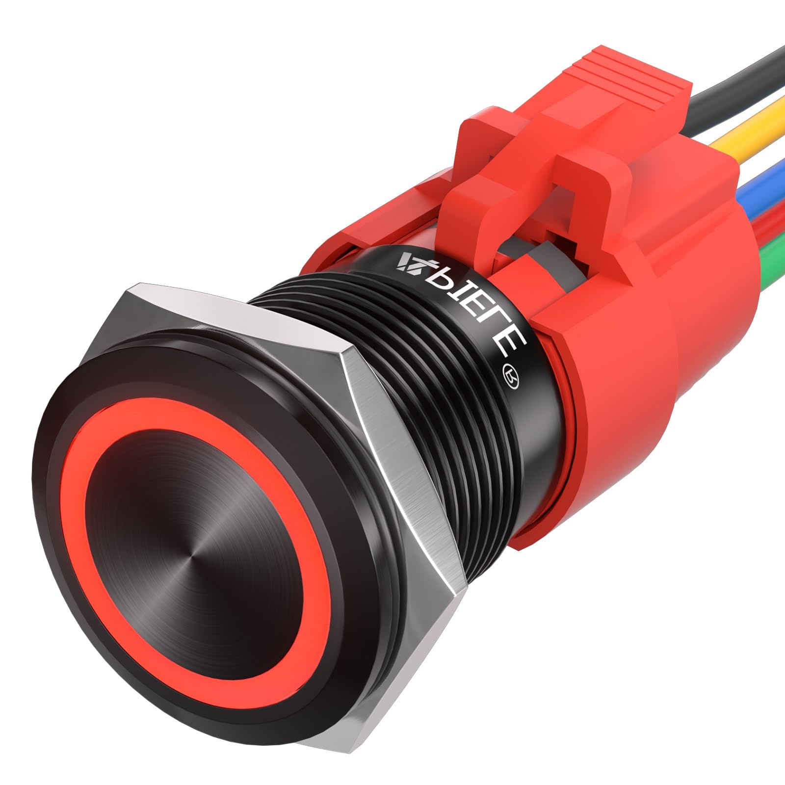 APIELE 19mm Momentary Push Button Switch On Off Aluminium Alloy 12V LED Angel Eye Head for 19mm 3/4 Mounting Hole with Wire Socket Plug Self-Reset (