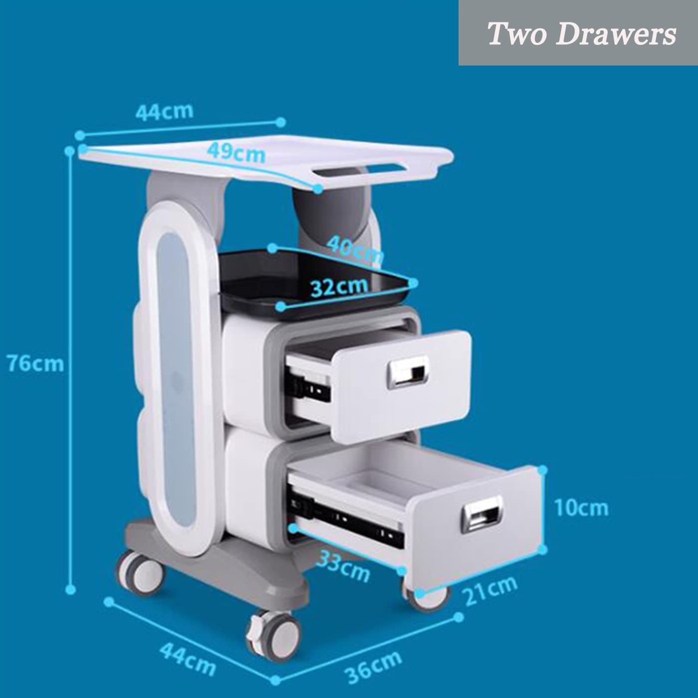 GUNEL Carrello Medico Mobile con cassetti, Ruote girevoli a 360° Carrello portaoggetti Medico per ambulatorio dentistico ospedaliero, Laboratorio di Bellezza (Size : 2 Drawers)