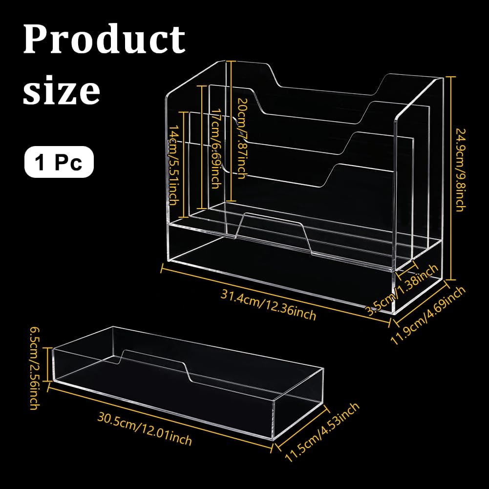 nbeads Organizador de escritorio de acrílico con cajones, 24,9 x 31,4 x 11,9 cm, transparente, multifuncional, para escritorio, archivo, clasificador de cartas, caja de 3 compartimentos, espacio de