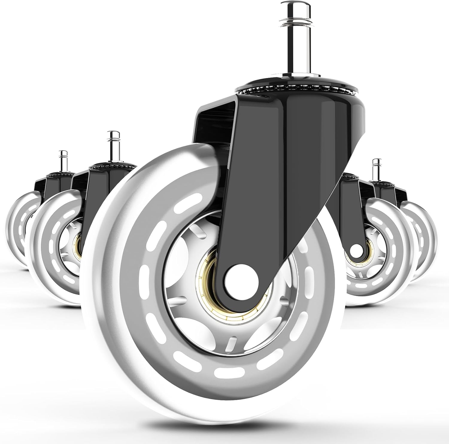 Office Chair Wheels Roller Blade - 11x22mm Stem Size，3 Inch Heavy Duty Rubber Caster ，Desk Chair Wheels Replacement Set of 5，Quiet Smooth for All Floors Including Hardwood and Carpet，Black (Grey)