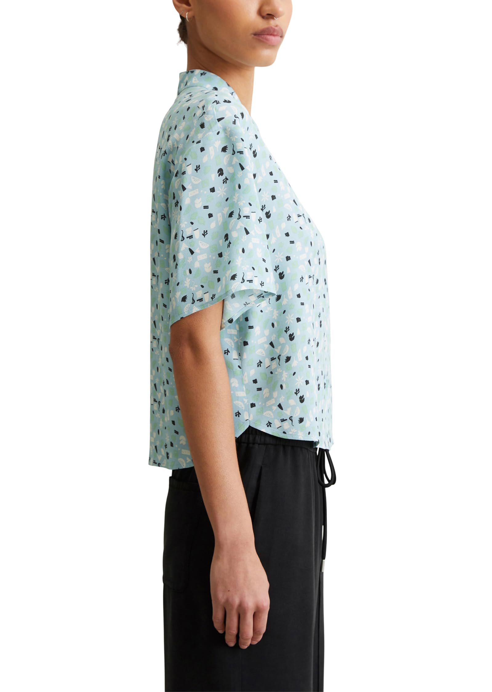 Marc O'Polo Denim Damen Kurzarmbluse mit Stehkragen Cropped