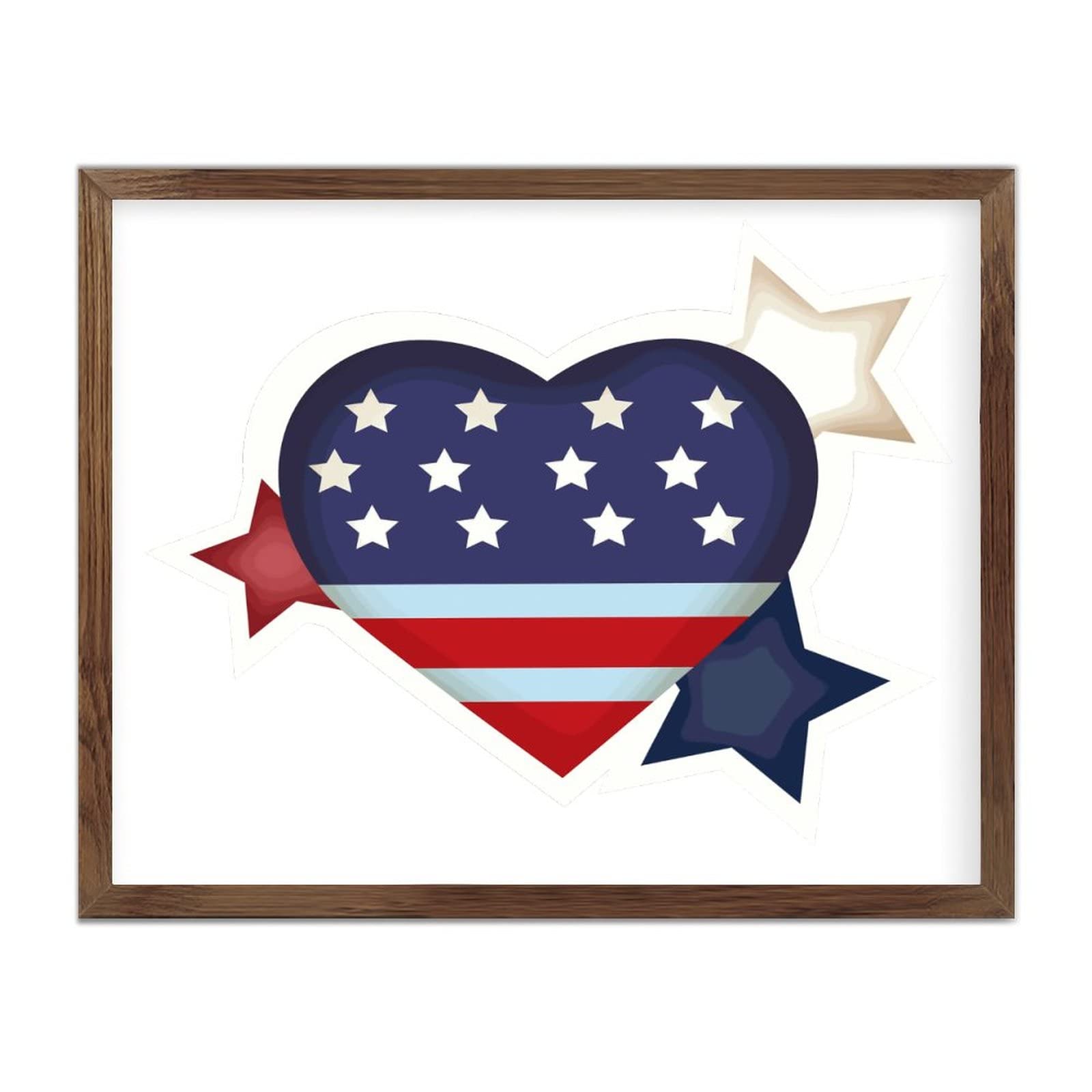 Décoration murale en bois 4th of July avec cœur bleu suspendu 40,6x50,8 cm