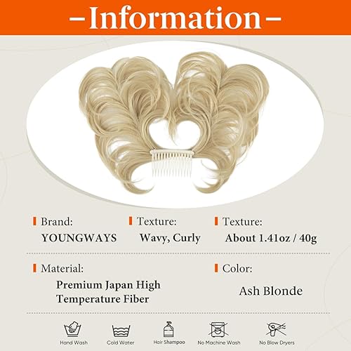 Miniatura 2 de Peine de moño desordenado con clip lateral para mujer, corto, natural, lacio, versátil, ajustable, fácil de peinar, (rubio ceniza-C)