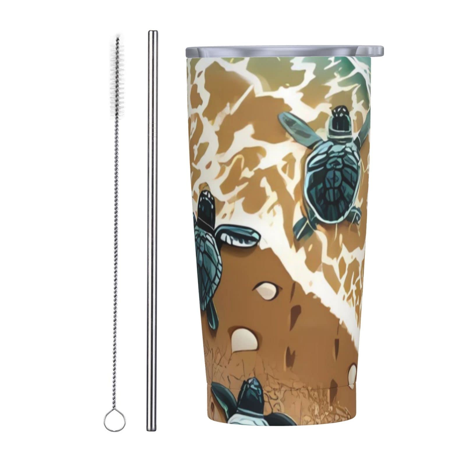 Tasse à café isotherme en acier inoxydable 591ml avec paille Tortles On The Beach