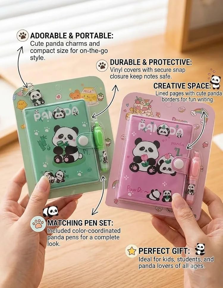 Image of AK-Store Cartoon Pocket Diary with Pen, Writing Notebook for Kids Boys Girls, Cartoon Stationery Set for Students Children Birthday Return Gift (Panda Bear)