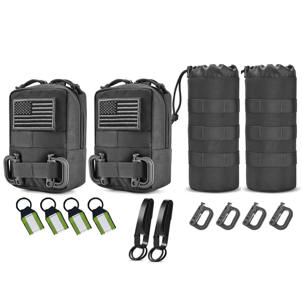 4 Pack Tactical Pouches, Molle Pouches for Backpacks, Molle Water Bottle Pouch, Backpack Attachments (Black)