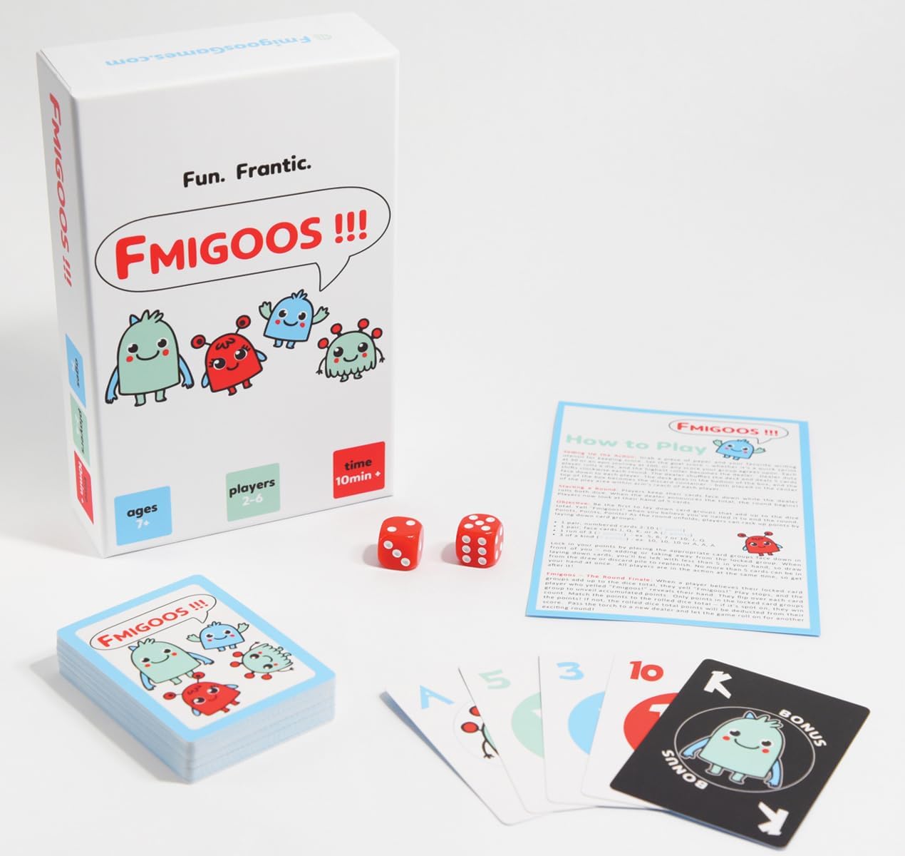 Fmigoos! - A Fast-paced, dice-Rolling Card Game of Strategy and Chaos for 2-6 Players | Ages 7+