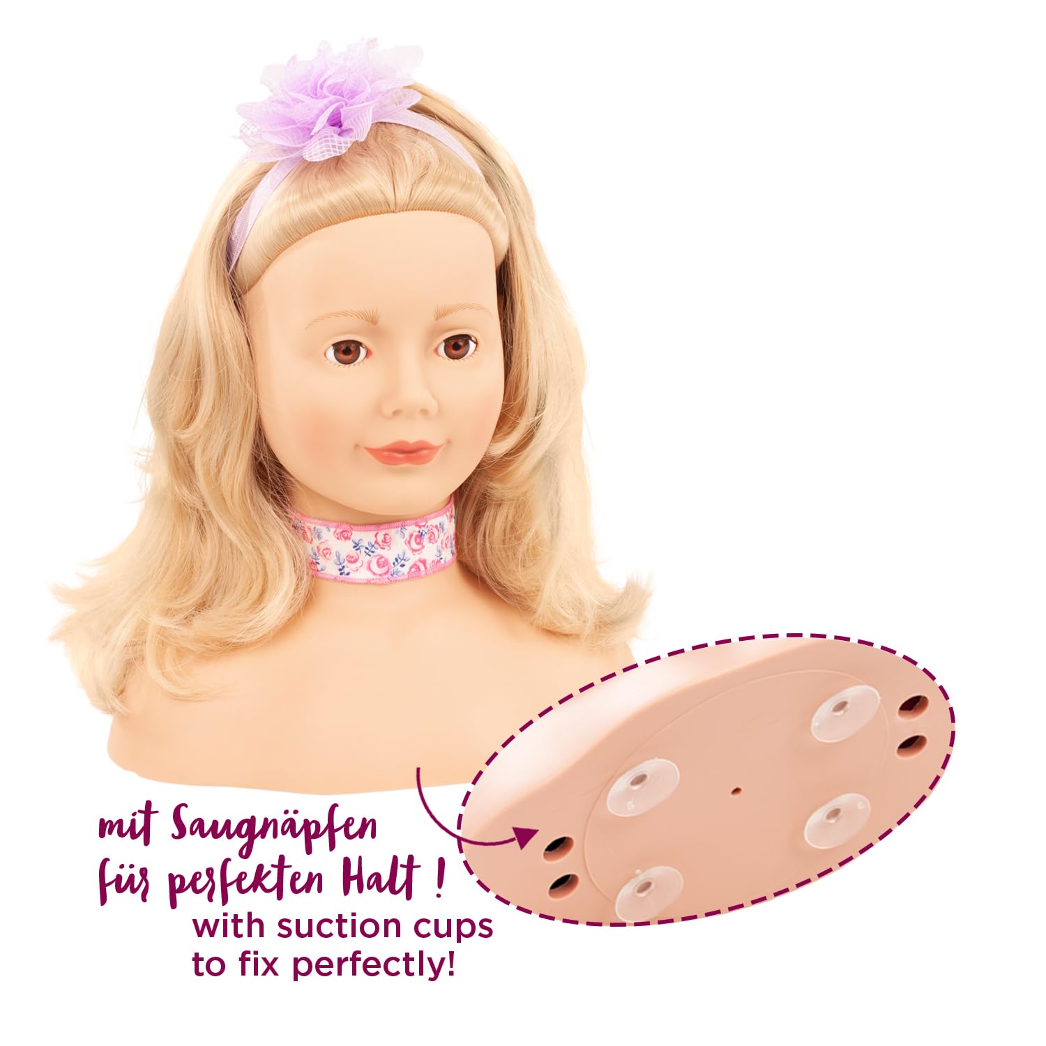 Götz Haarwerk 2492058 Signature Edition Frisierkopf mit blonden Haaren, braunen Augen - Frisierkopf 28 cm hoch - 37-teiliges Set - geeignet für Mädchen ab 3 Jahren