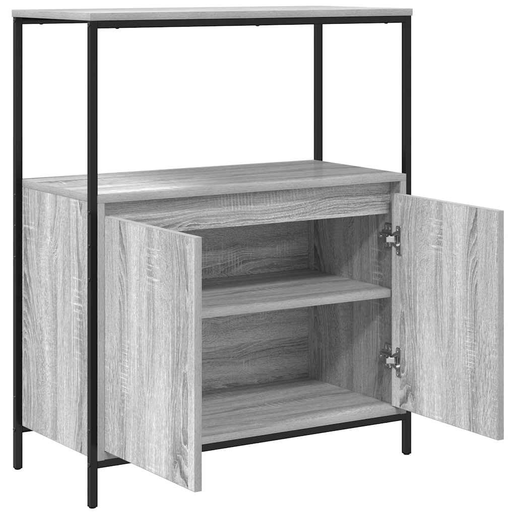 Armadietto da bagno grigio Sonoma con 3 ripiani e anta, 76,5 x 35 x 95 cm, in legno, per bagno, WC degli ospiti, lavanderia, con piedini regolabili e montaggio a parete, pratico stoccaggio e