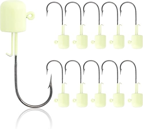 Ned Rig - Paquete de 10 plantillas de hongos de pesca, varios colores, cabezas de plantilla de gancho Mustad para cebo de plástico suave de agua