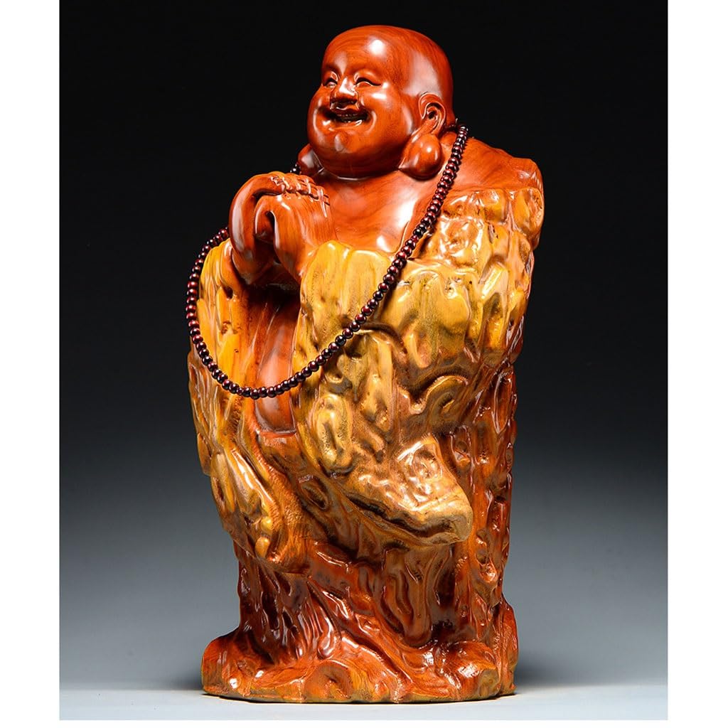 Dekoracja pulpitu Rzeźba drewniana Budda Naturalna rzeźba korzeniowa Uśmiechnięty Budda Mahoń Dom Salon Dekoracja Rzemiosło Rzemiosła Wystrój Domu (23,62 cala)