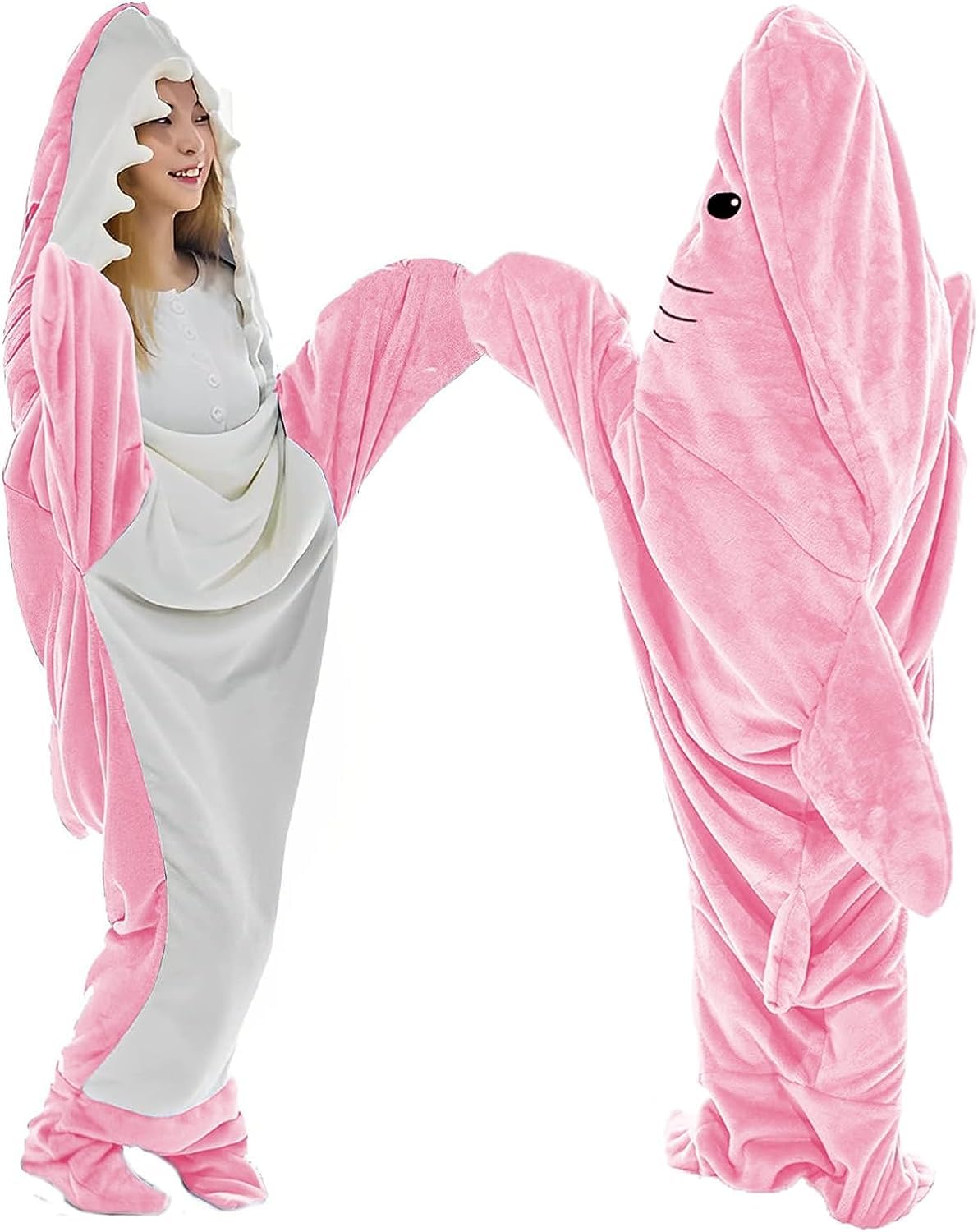 Shark Blanket Sleeping Bag Super Soft Cozy Flannel Hoodie Shark Sleeping Bag Shark Tail Wearable Fleece Throw Blanket