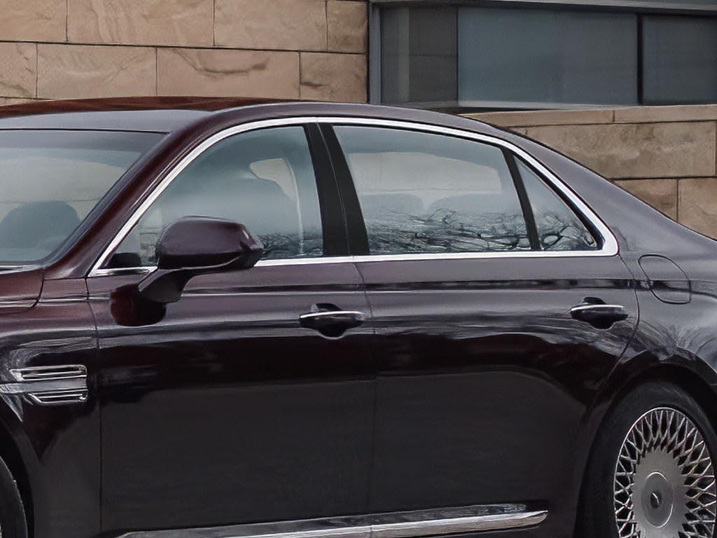 Rvinyl Pillar Post Pre Cut Window Trim Kits in Gloss Black Compatible with Genesis G90 2017-2022 - Adhesive Backs