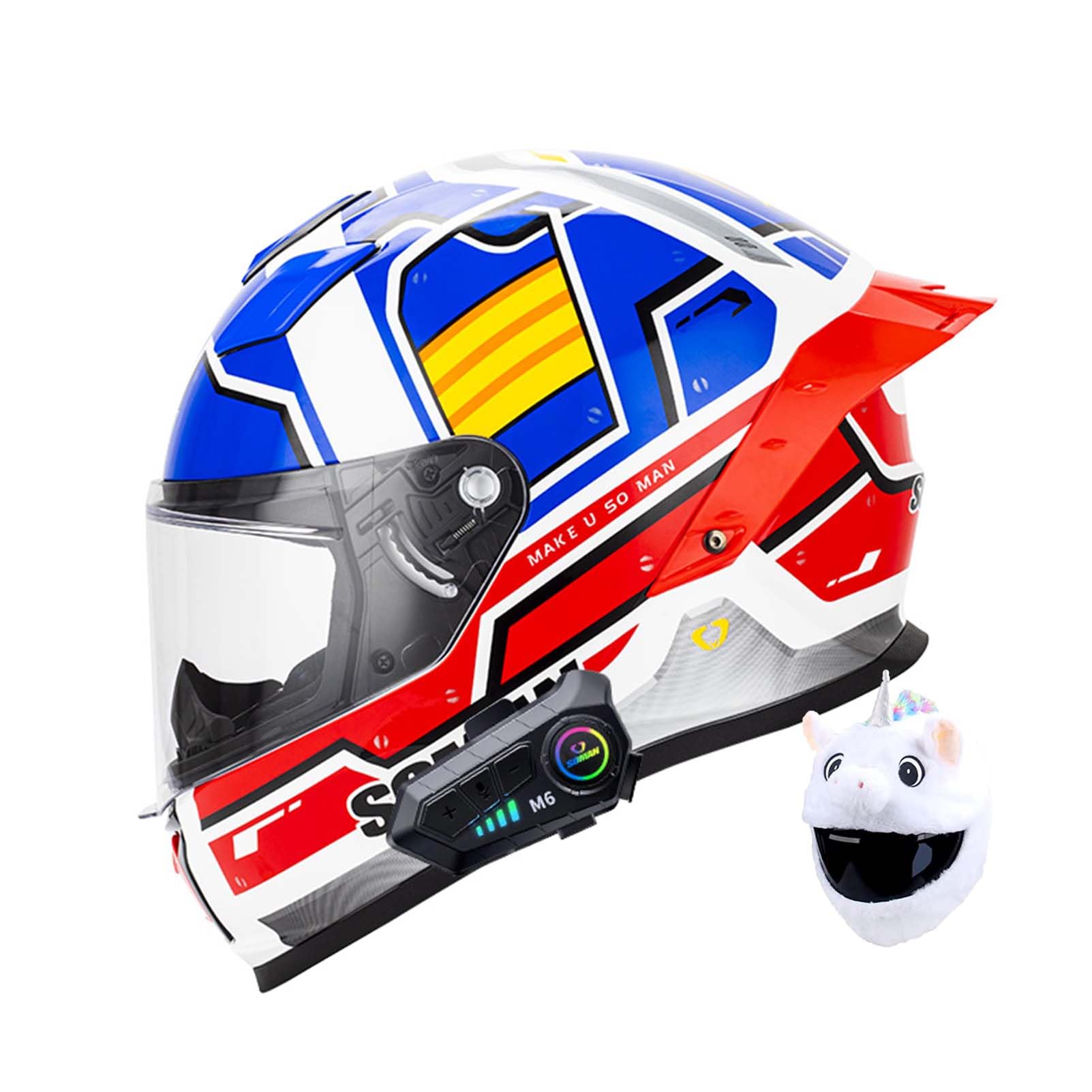 Motorcycle Bluetooth Helmet with Dual Visors Modular Motorbike Helmets DOT/ECE Approved Motocross Adult Men Women Full Face Helmet Gift A Cartoon Cute Helmet Protective Cover,I-XL(61~62cm)