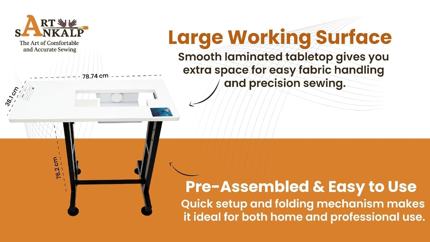Customized Extension Table Stand for Sewing Machines with Laminated Tabletop | Foldable Metal Frame | Compatible with Usha Janome Allure DLX — Amazon image 4