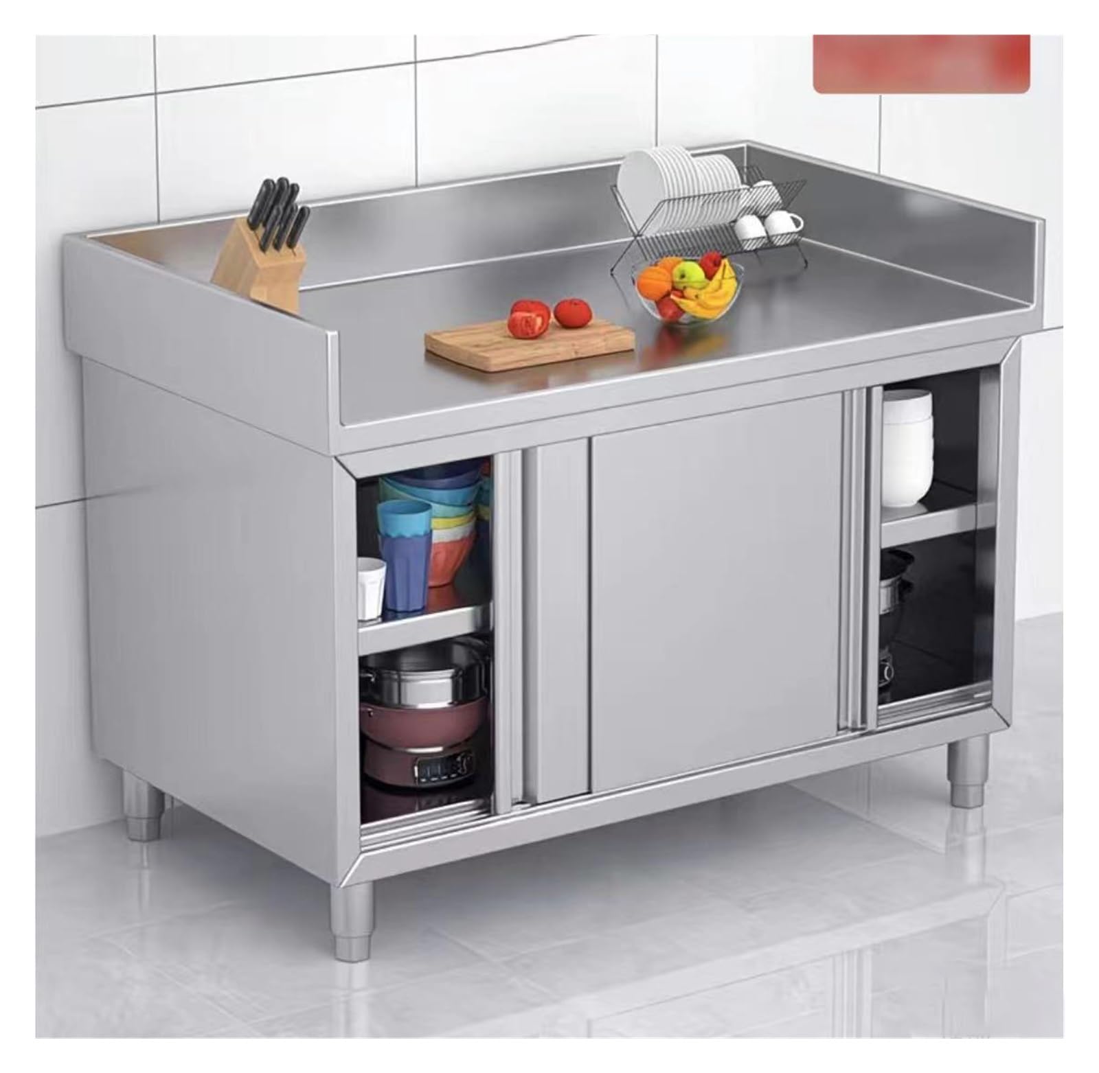 ZCXMNL Stainless Steel Table Cabinet For Prep & Work, Heavy Duty Commercial Workbench With For Kitchen, Restaurant, Hotel, Garage, And Warehouse(80x50x80cm)