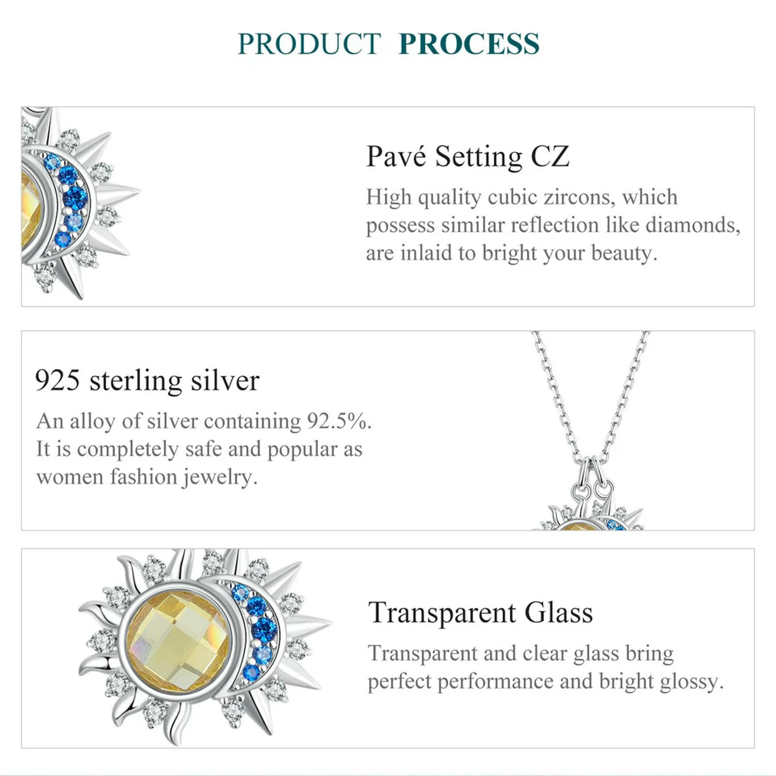 Collana Con Ciondolo Energetico Sole E Luna In Argento Sterling 925 E Oro Bianco, Per Donna, Regalo Di Alta Gioielleria Per Feste