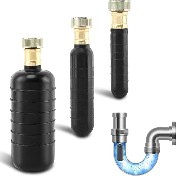 3 Pcs Drain Bladder Unclogger Main Sewer Line, Rubber Bladder Drains Cleaners Fit 1" to 6" Drain Pipes, Drains Blockage Unclog Kits for Sinks, Showers and Swimming PoolCOLORblack
