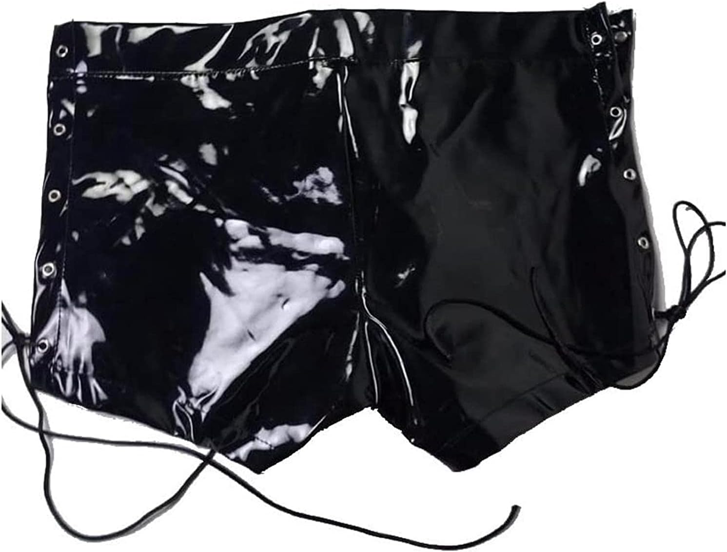 Sexy Men Shiny PVC Boxer Male Latex Shorts Faux Leather Brief Zipper Lace Up Costume Faux Leather Tight Fit Short Pants