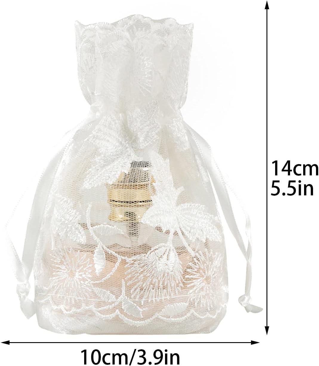 KHBNHJ 24 Pcs White Lace Organza Drawstring Bags, 3.9 x 5.5 Inch Wedding Favor Gift Bags with Maple Leaf Embroidery, Mesh Jewelry Pouches Gift Bags for Wedding Supplies Bridal Shower image 2