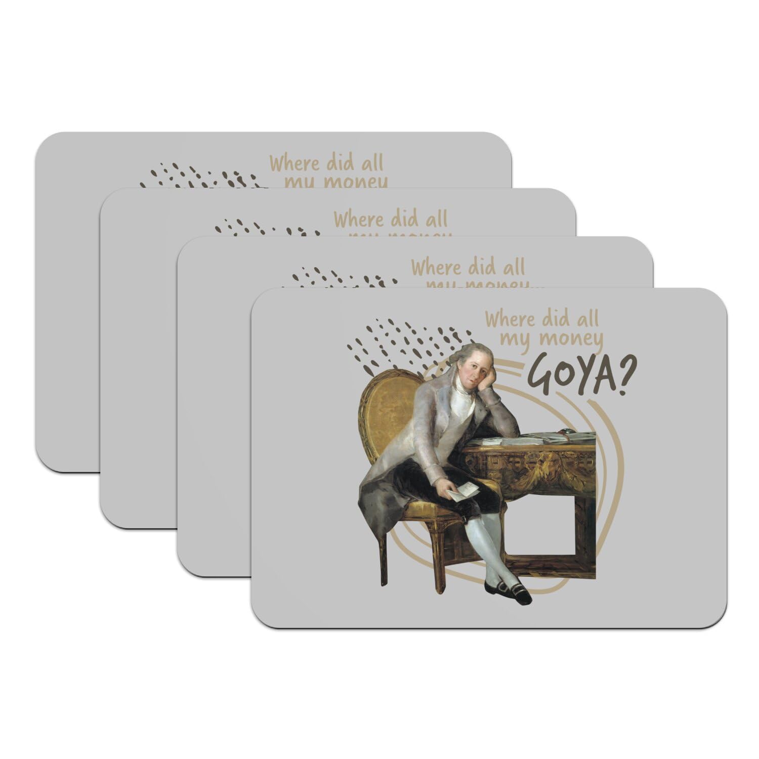 Sets de table humour art en caoutchouc gris grand format : idée cadeau originale