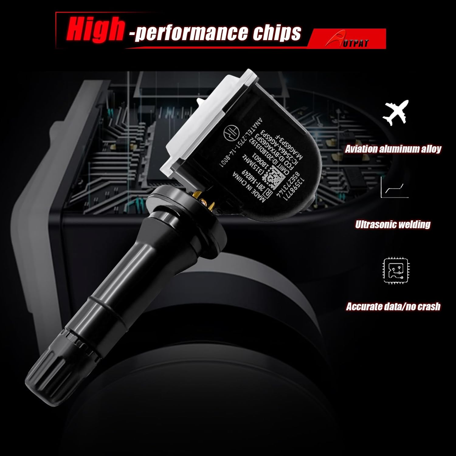 Pre-Programmed TPMS Sensor 315Mhz Fits for:-Chevy Avalanche 2007-2013, Aveo 2004-2011, Bolt ev 2017-2021, Camaro 2010-2015, Caprice 2011-2013, Captiva Sport OE#13598771 13586335(4Pcs)