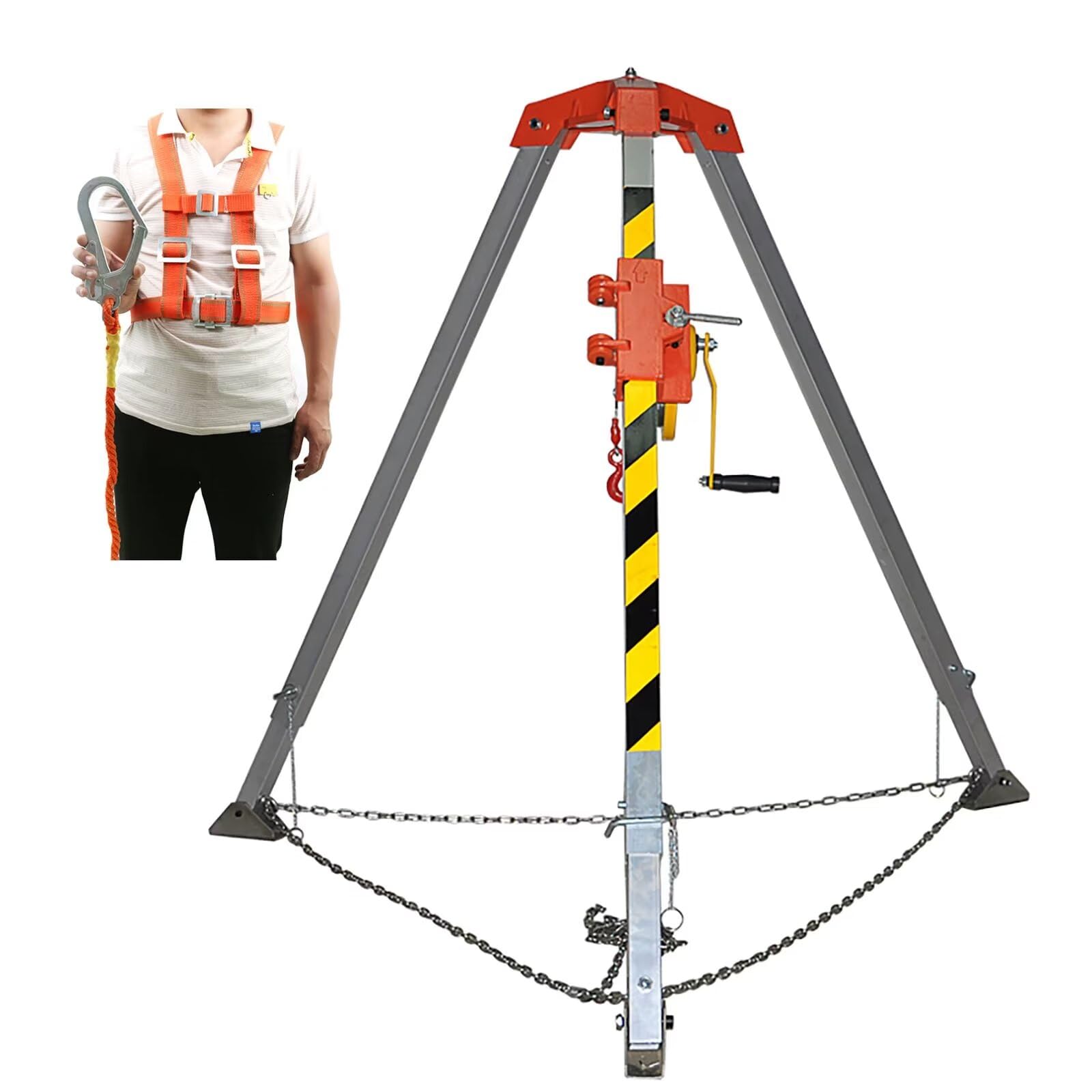 2600IBS Heavy Duty Aluminum Alloy Rescue Tripod Emergency Rescue Tripod System with 20m Safety Rope Safety Belt Multifunction