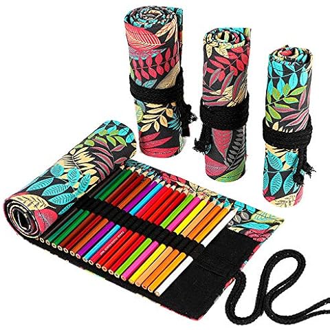 Funny live 24/36/48/72 Slots Colored Pencil Wrap Roll up Pen Holder Case Drawing Coloring Pencil Roll Organizer Stationery Case for Student Artist Traveler (Fallen leaves, 72 Slots) Cover