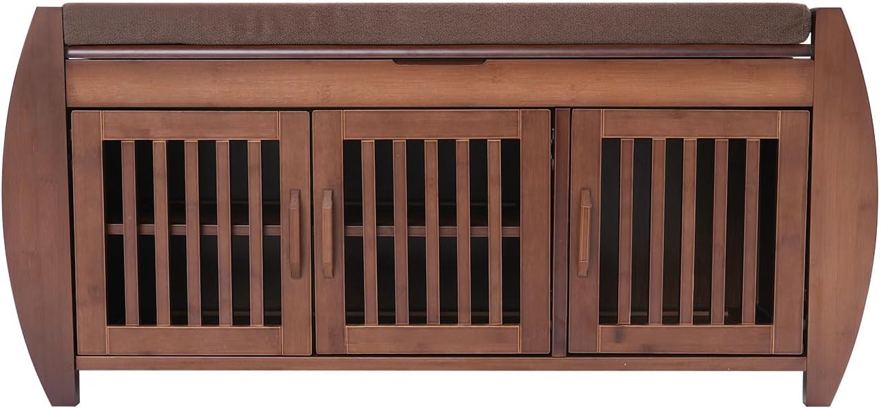Eapmic Shoe Storage Bench with Cushion, Entryway Shoe Rack with Hidden Storage, Bamboo Shoe Bench, Practical Storage Organizer for Hallway, Living Room, Bedroom, Mudroom