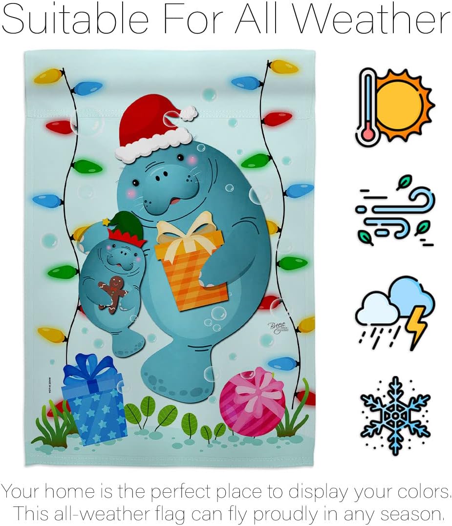 Breeze Decor Manattes Christmas House Flag Coastal Sea Creatures Nautical Ocean Fish Outdoor Summer Marine Decoration Banner Small Garden Yard Gift Double-Sided, Made in USA