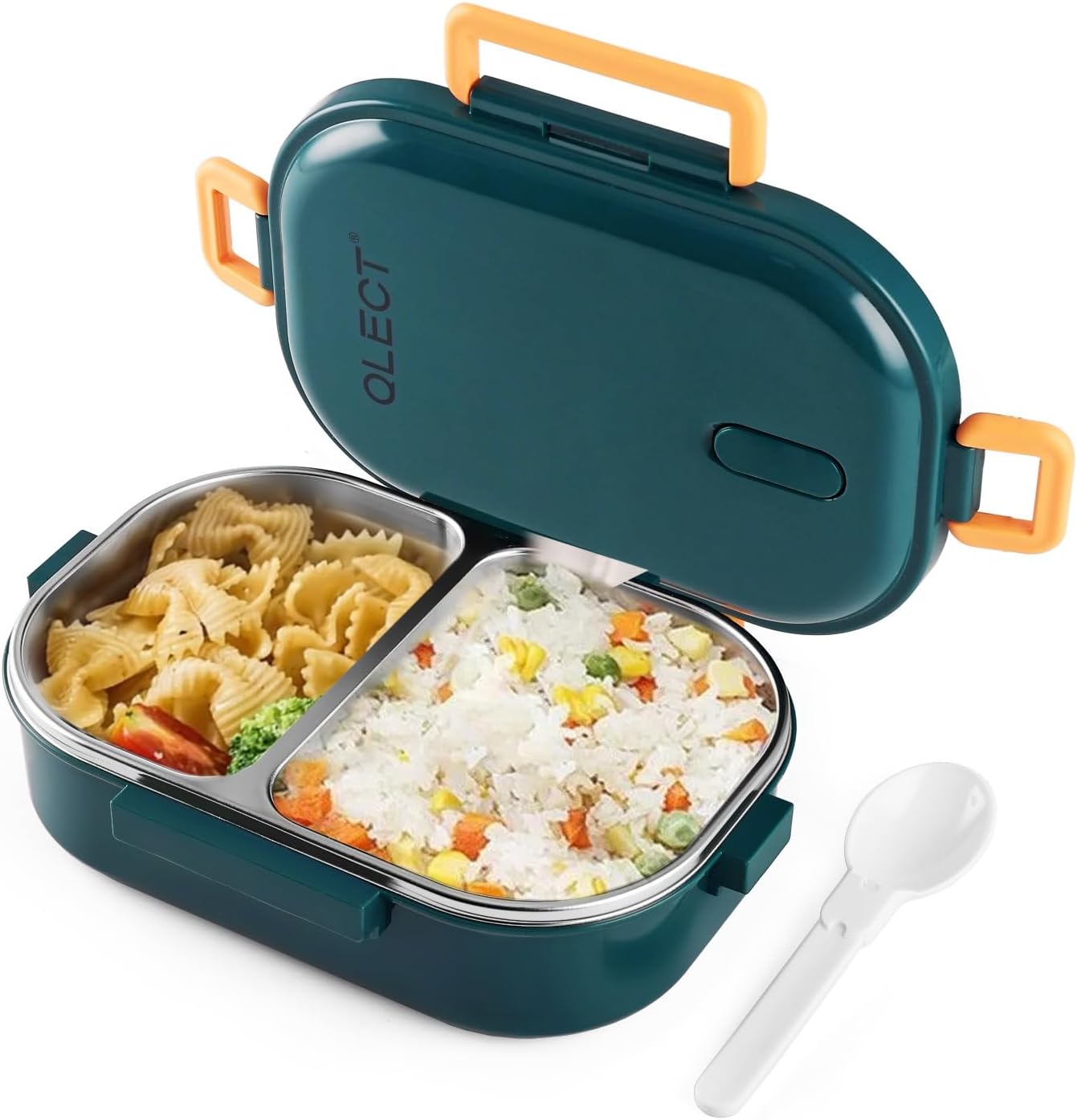QLECT Kids Star Stainless Steel Lunch Box for Kids Adults, PUF Insulation Keeps Food Warm, Food Grade Bpa Free, 2 Compartments with Locking Lid and Steam Valve, Spill Leak Proof(700ml Dark Green)