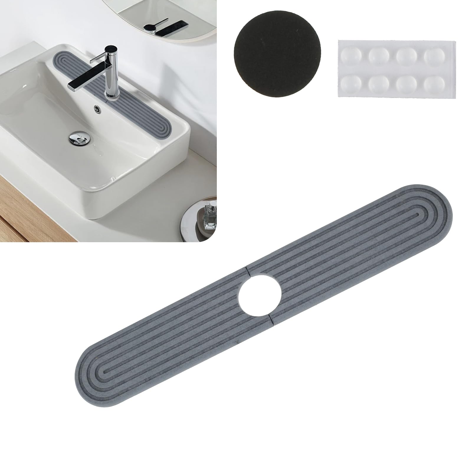 Plateau Absorbant Durable Robinet Tapis Absorbant Robinet Cuisine 45x10cm - Pierre De Diatomite - Anti-gouttes Et Séchage Rapide Tapis Diatomite Salle De Bain Moderne