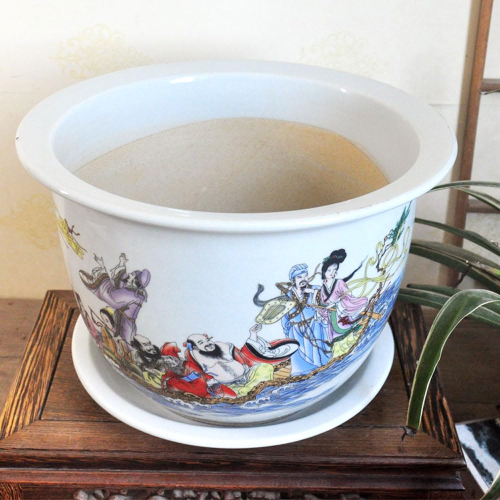 Doniczka do kwiatów w stylu chinoiserie, doniczka do orchidei, ceramiczna doniczka do sukulentów, doniczka orientalna, biała ceramiczna doniczka do roślin doniczkowych,34 * 23cm