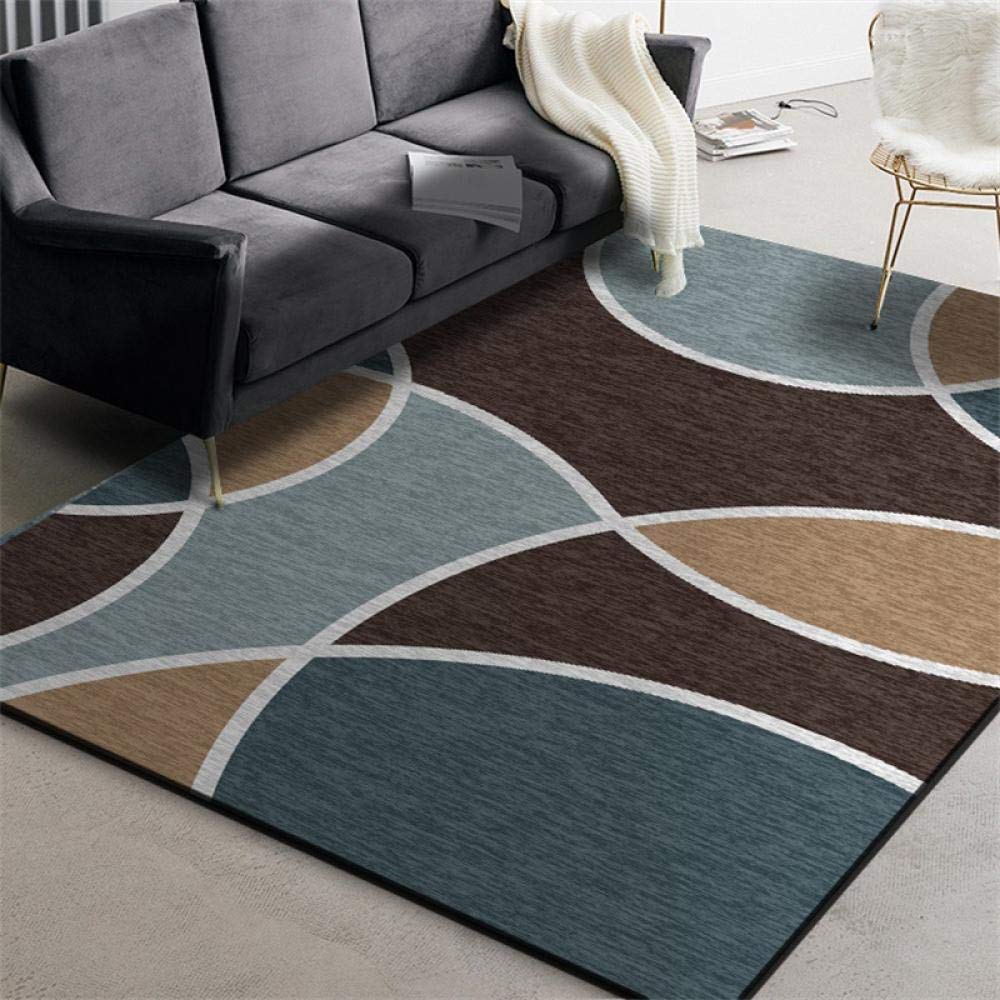 ZDJZMGZ Home Area Rug Extra Large Rectangular Rugs Fashion Geometric Lines Dark Blue Brown for Living Room Bedroom Kitchen Carpet 80X120CM,120X160CM