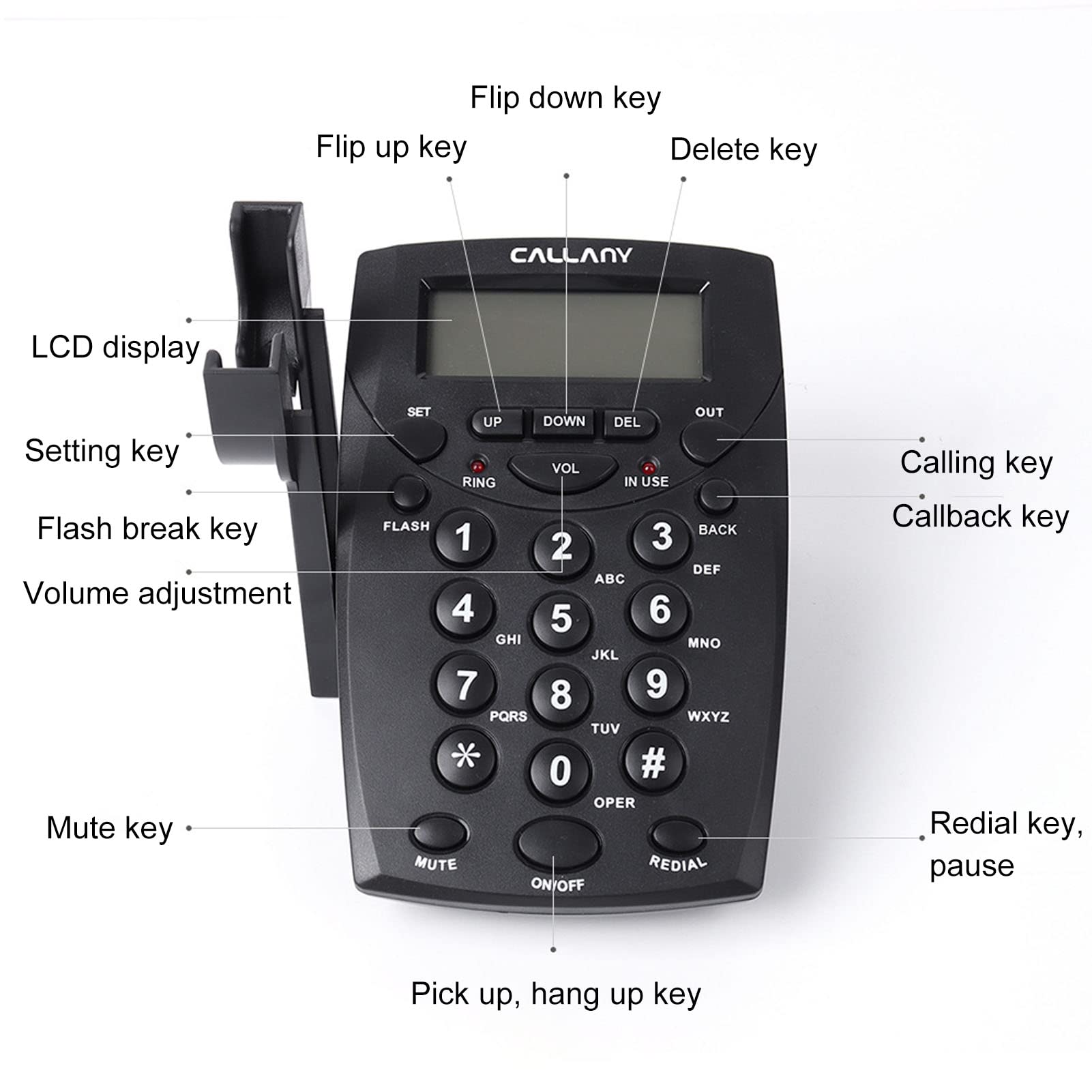 Telefono per Call Center, Telefono con Filo con Cancellazione del Rumore Microfono Auricolare, Tastierino FSK DTMF ID Chiamante, Volume Regolabile, Telefonico Auricolare