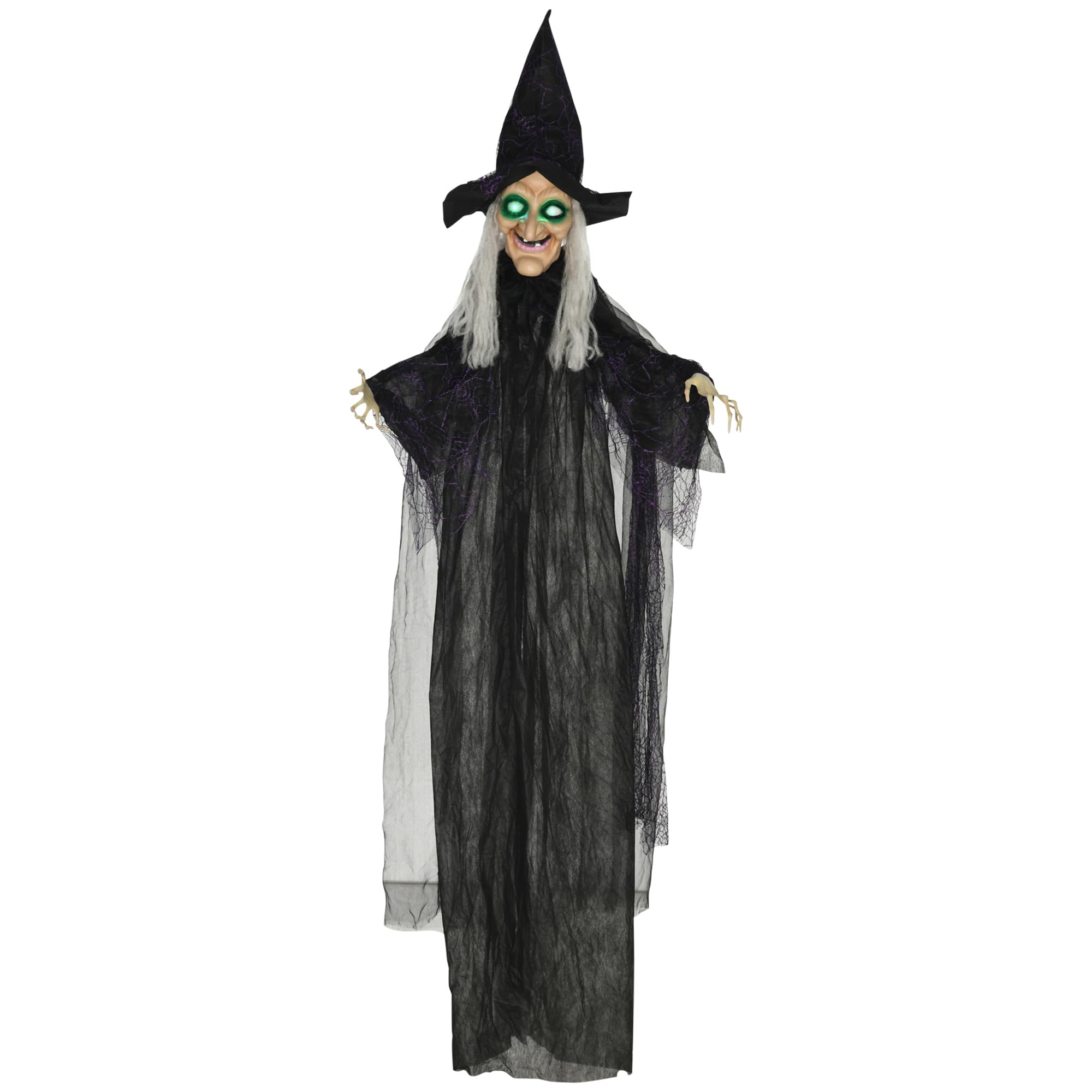 Homcom Unisex Multi Hanging Witch Prop Life With Light Up Eyes, Talking Sound 6Ft