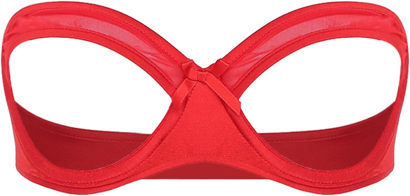 TiaoBug Women's Sexy Shelf Lingerie Bra Open Nipple Bralette Hollow Out Wire-Free Cage Bra Tops