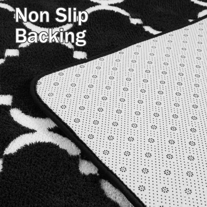 Miniatura 4 de YJ.GWL Alfombra geométrica suave para dormitorio, sala de estar, 4 x 6 pies, color negro, acogedora y moderna, alfombra de espuma viscoelástica para