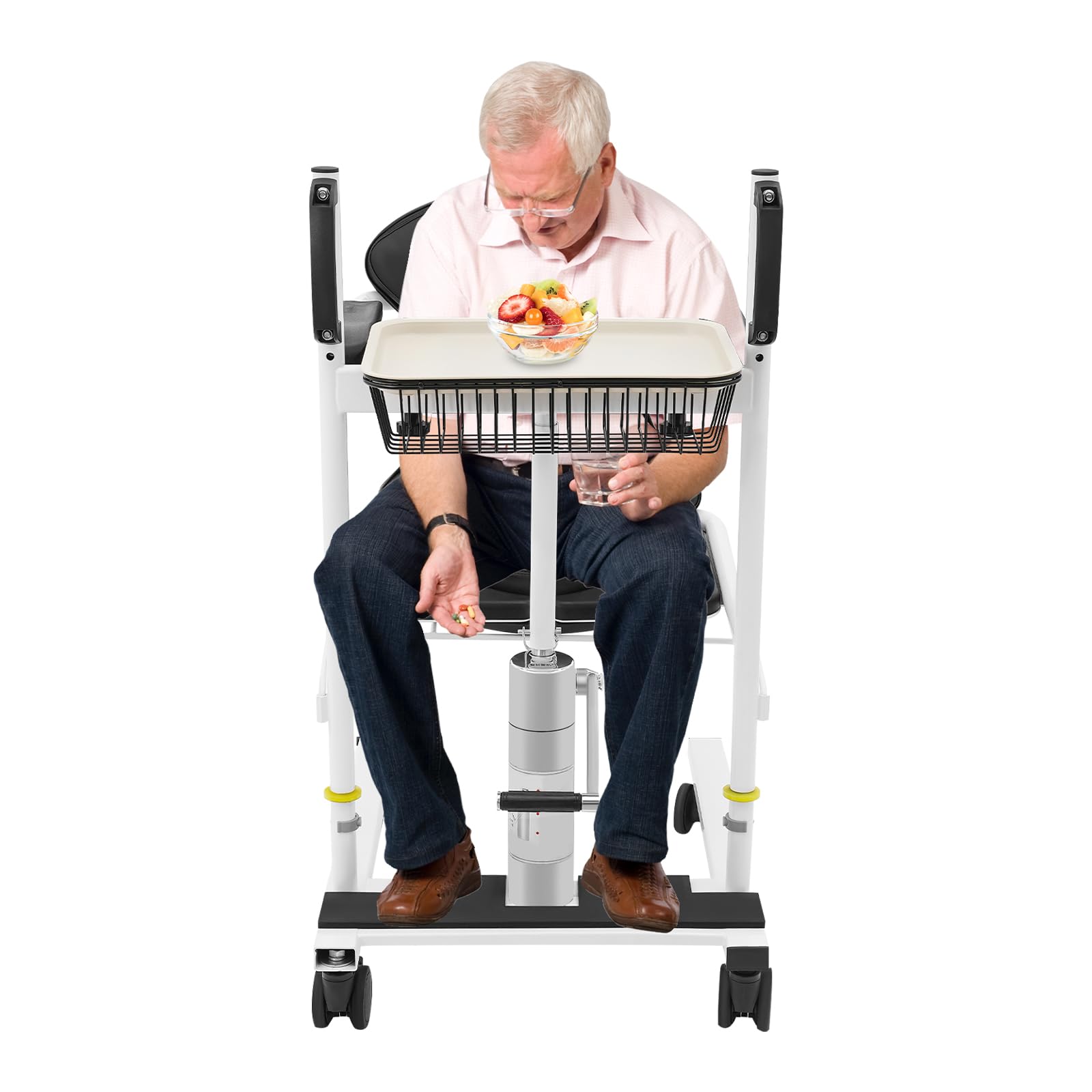 OUKANING Sollevatore idraulico per pazienti, sedia da toilette mobile con portata di 150 kg, altezza regolabile 43-63 cm, sedile pieghevole a 180°, per anziani e disabili