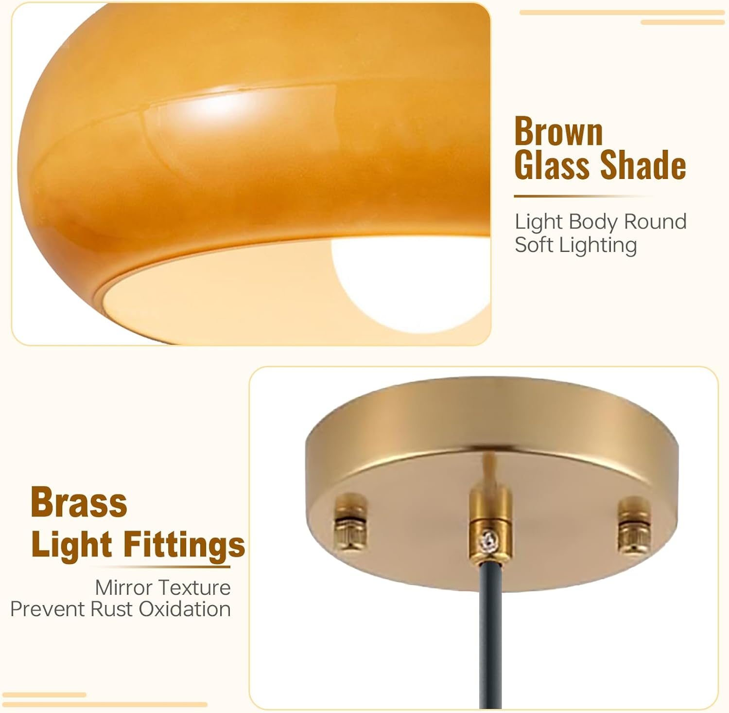 Orange Pendant Light - Glass Hanging Lamp Gold Brass 1-Light Kitchen Island Pendant Lights Mid Century Modern Ceiling Hanging Lighting with 11 ″ Dome Shade for Dining Room Kitchen
