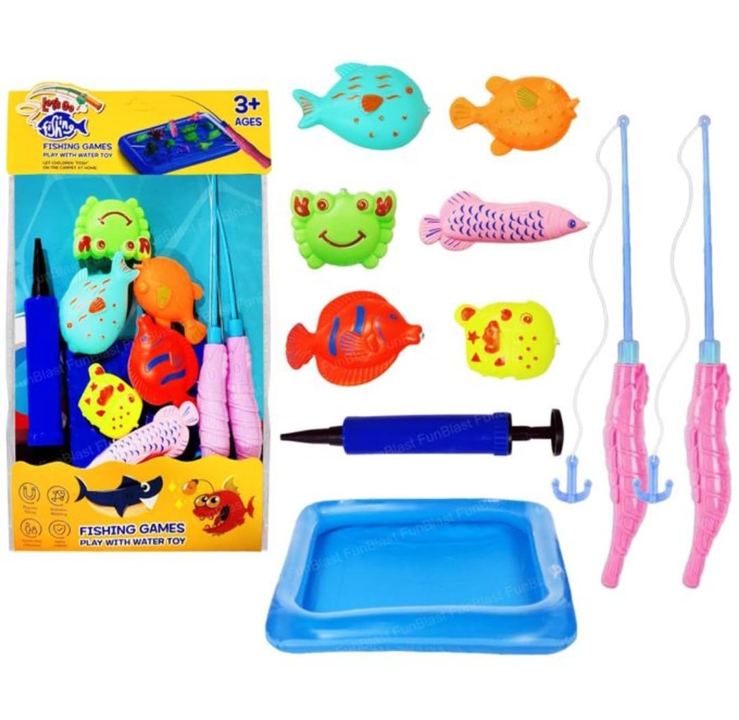 Magnetic Fishing Game Set for Kids – Magnetic Fish Catching Game with Fishing Rod, Net, 6 Aquatic Animal & Inflatable Pump & Tub Toy for Kids, Fishing Games for Children (Random Color)-image-13
