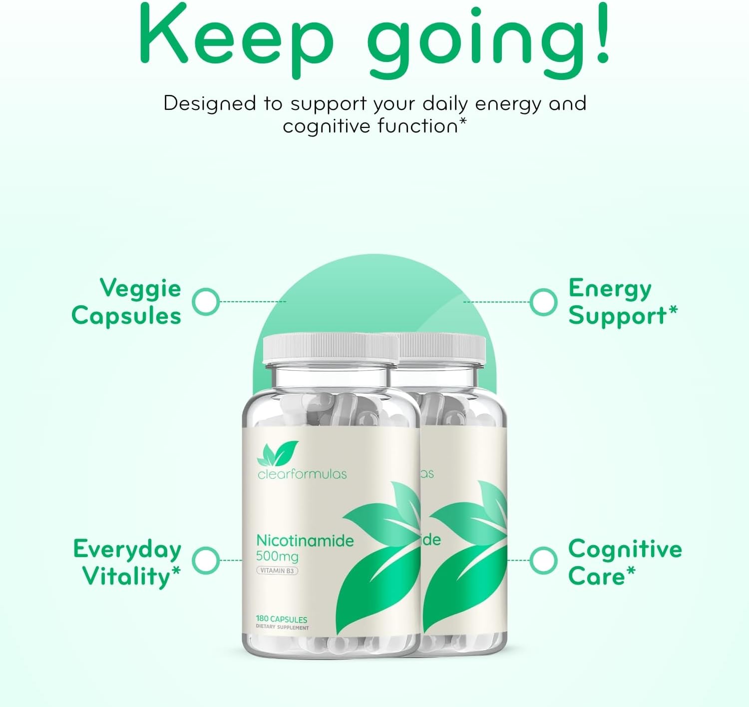 Vitamin B3 Nicotinamide 500mg - High Absorption Form of Vitamin B3 Niacin Flush Free for Hear Skin Brain and Energy Support - NAD Precursor - Made in a cGMP American Facility (360 Servings)