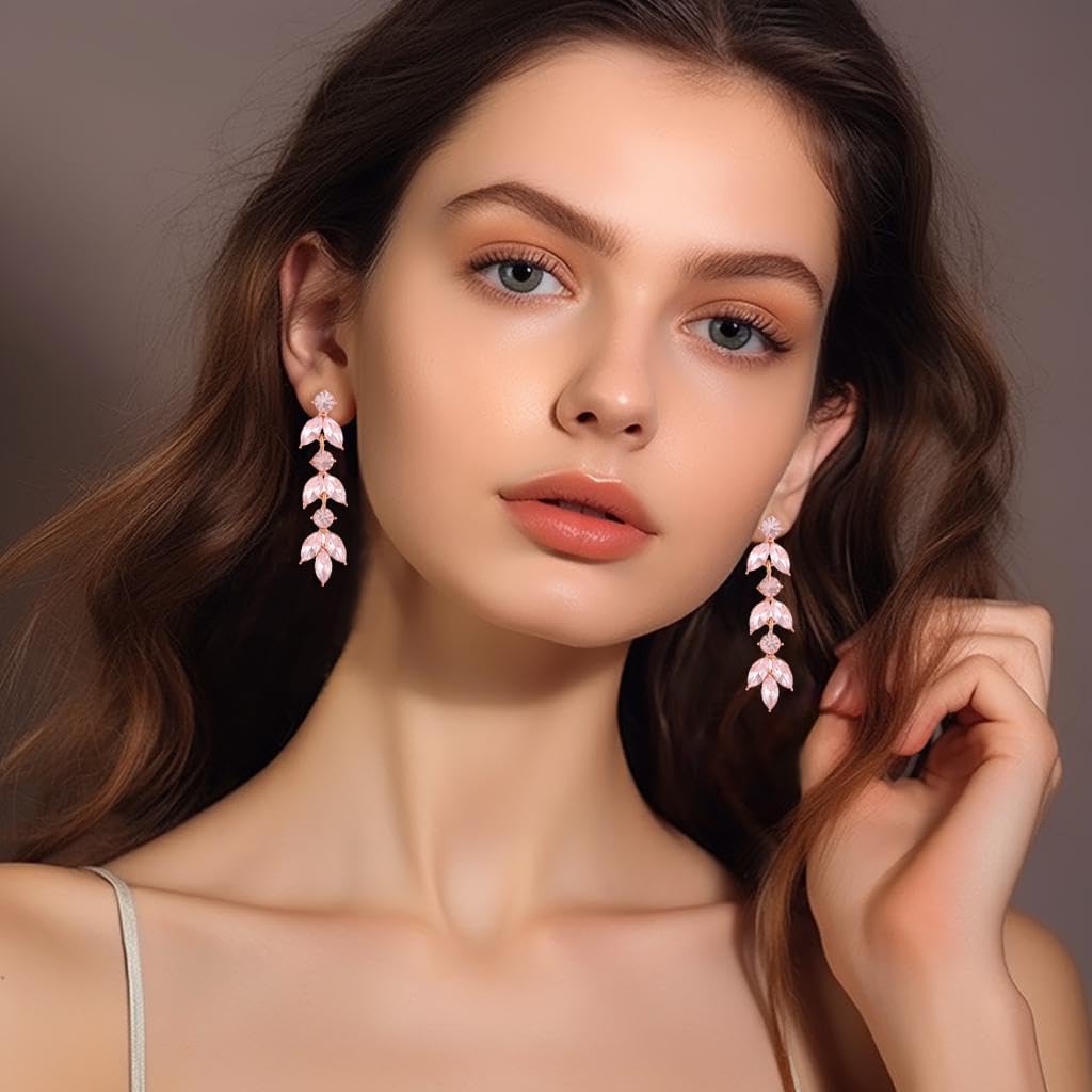 ATIMIGO Elegant Crystal Dangle Wedding Earrings for Brides Sparkly Rhinestone Marquise Drop Dangling Earrings for Women Bridesmaids Prom Formal - Image 4