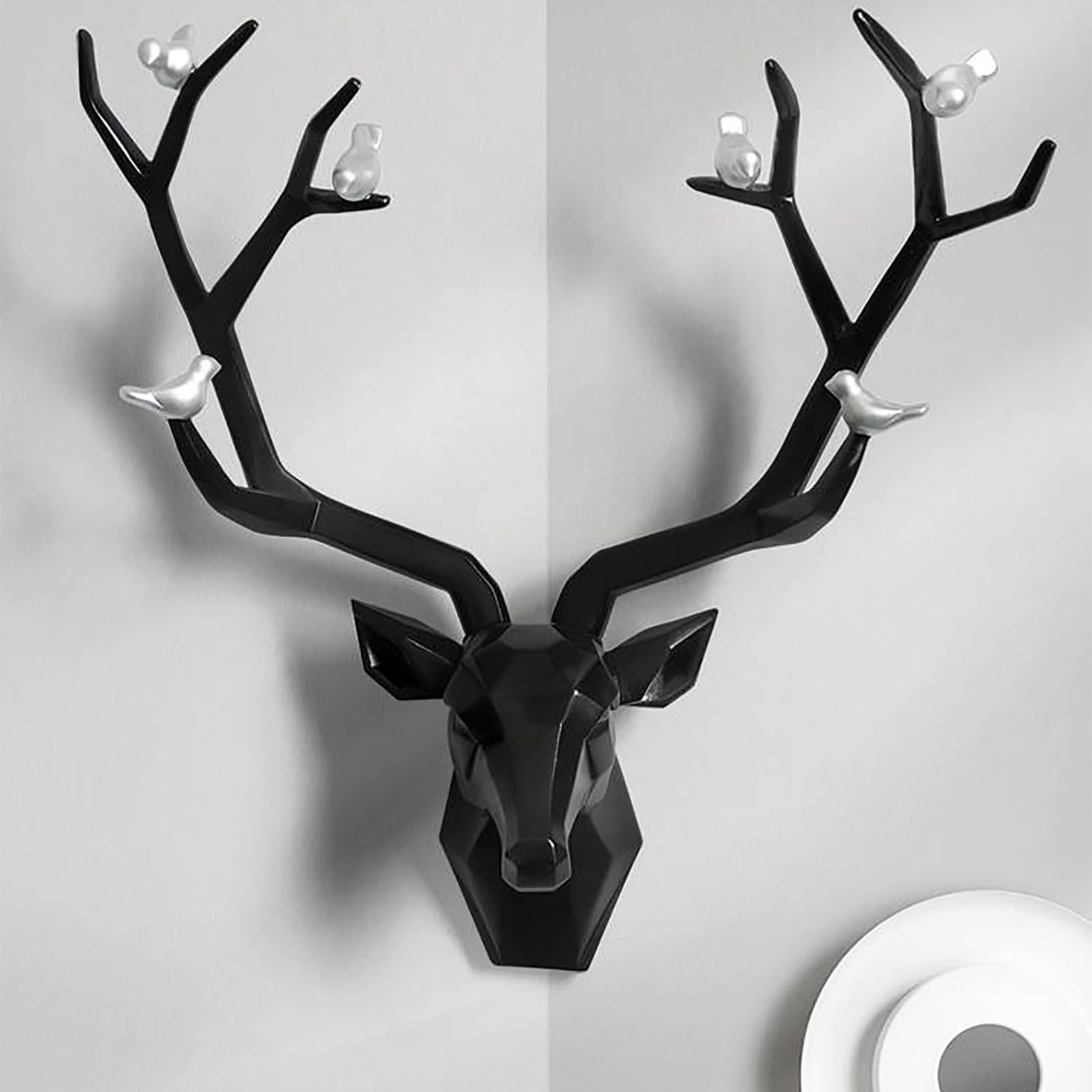 Decorazione Da Parete Con Testa Di Cervo Geometrica Testa Di Cervo In Resina Decorazione Da Parete Con Testa Di Cervo Tassidermia Finta Arte Da Parete Sculture Da Parete Con Cervo Artificiale(Black,51