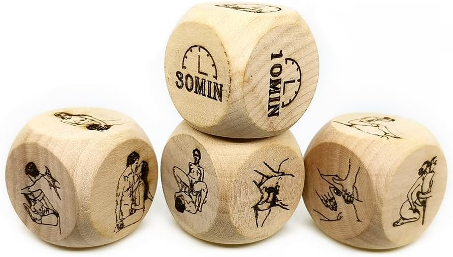 4Pcs Wooden Dice Games for Couples,Random Challenge Dice,Adult Dice Games for Couples,Sex Dice for Role Playing Game,Novelty Fun Love Dice for Adults