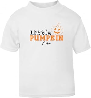 Personalised Children Halloween Tshirt, Boys Halloween T shirt, Girls Halloween Pumpkin T-shirt, Unisex Kids Siblings Matching Happy Halloween Outfit (Onesie, 6-12 Months)