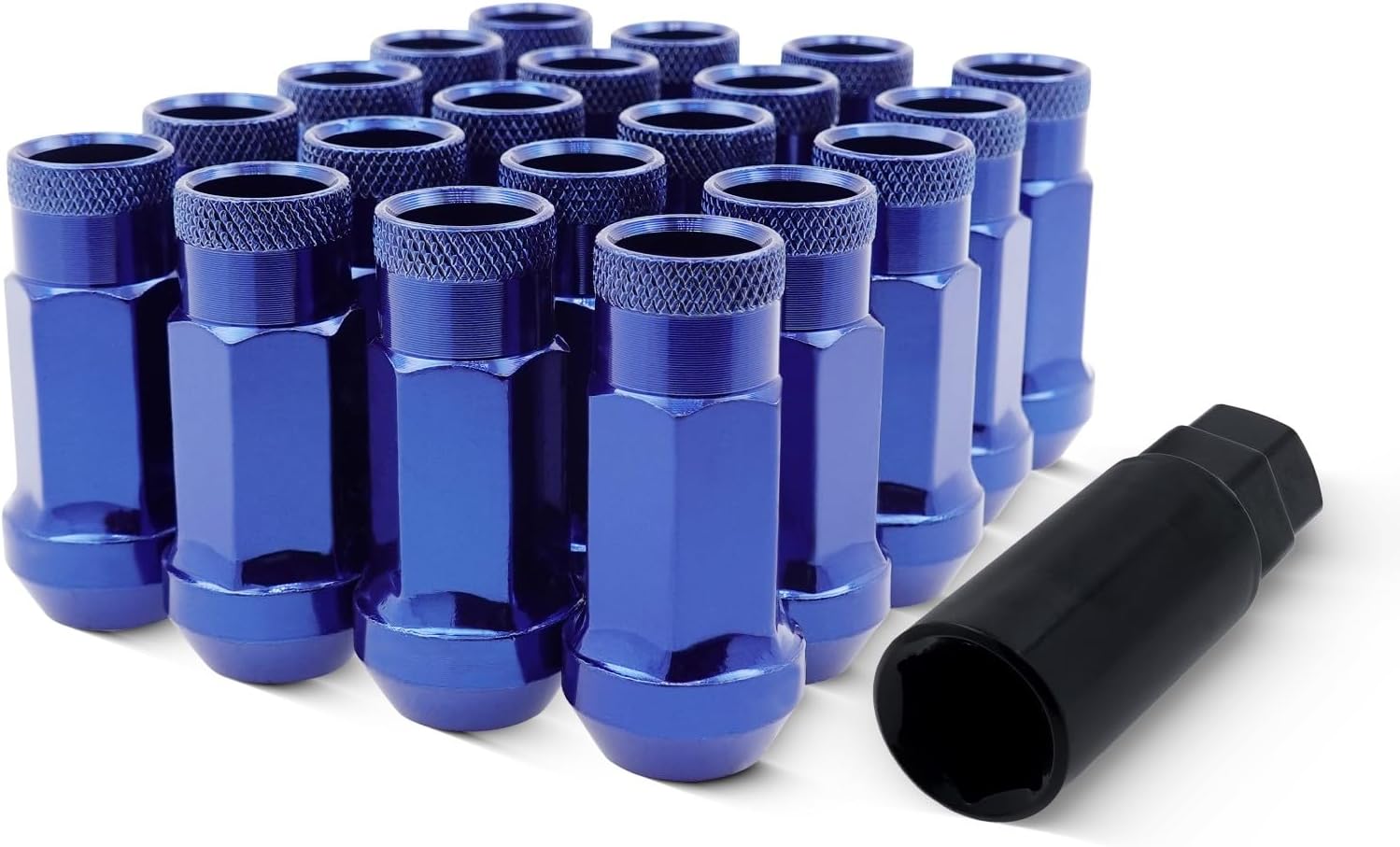 EZAccessory 14x1.5 Extended Tuner Lug Nuts 20 Pcs+Key Blue Racing Open End for Dodge Charger 05-25 Dodge Challenger 08-24 Chevy Camaro 10-25 Ford Mustang 15-25
