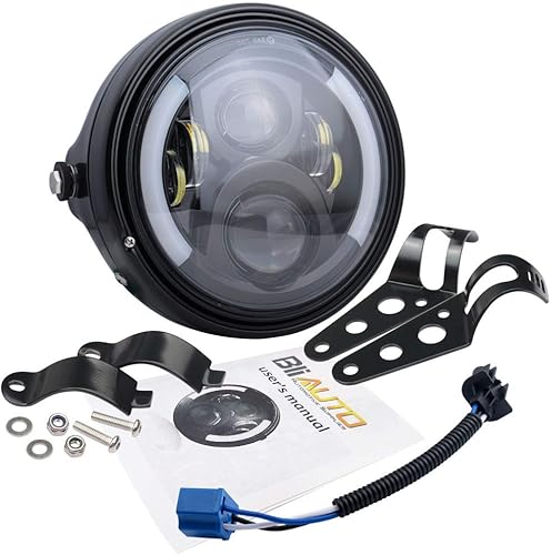BLIAUTO Faro delantero de motocicleta LED redondo de 7 pulgadas con cubeta de vivienda de luz altabaja LED con soporte de montaje para tubo de